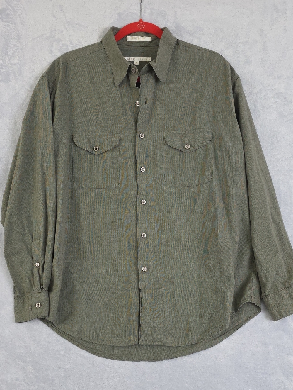 PERRY ELLIS Military Olive 100% CottonButton-Up Shirt